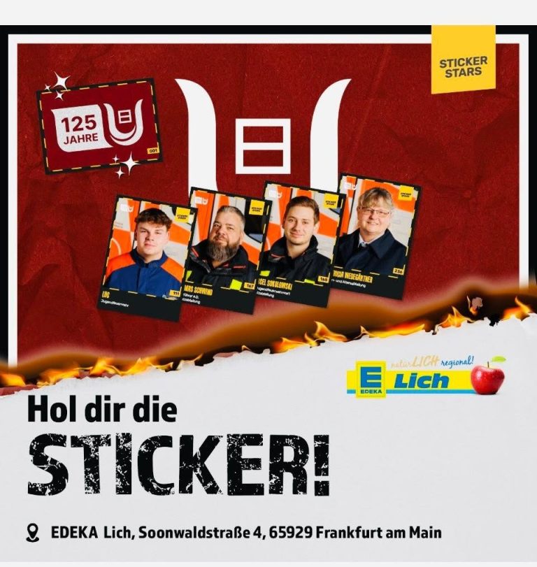 Stickerstars Bunte Sticker-Karten mit vier Personen und Einladungsaufschrift im EDEKA-Design. Stickersammelaktion