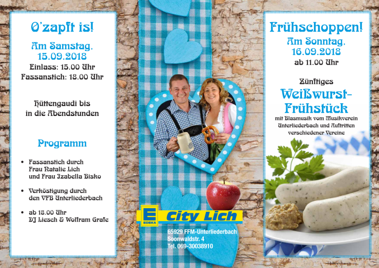 EDEKA Lichs Oktoberfest Ein Flyer für ein Oktoberfest mit Programm und Veranstaltungen am 15. und 16. März.
